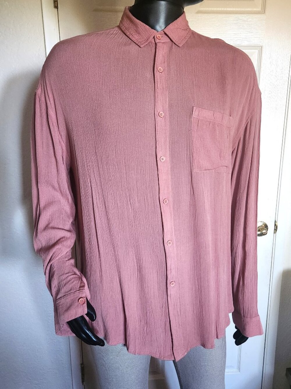 Asos Design Men's Button Long-sleeved Crepe Shirt, Dusty-rose, Size M